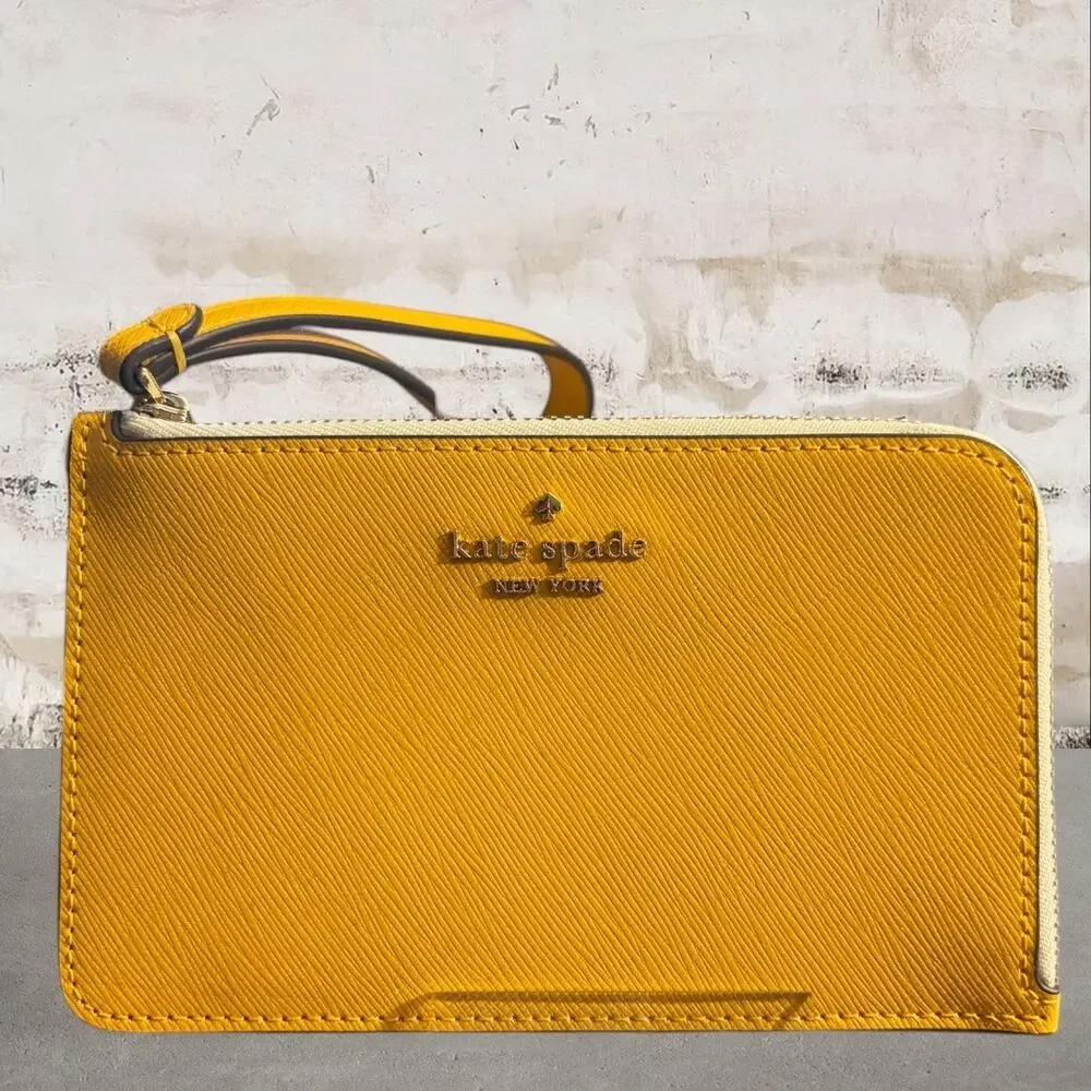 Kate Spade $99 Lucy Bicolor L-Zip Wristlet in Daffodil NWT